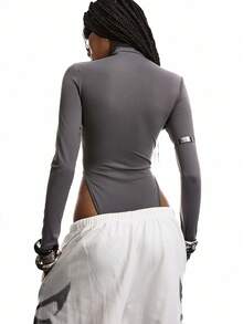 LYSMO 女士休闲纯色长袖紧身衣，秋季 - 灰色 - 查看 2