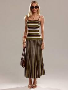 Avantive Women's Striped Casual Fashion Knit Slip Dress Breathable Soft Transitional Casual Beach Vacation Stripe Dress Striped Maxi Dress Brown Summer Dress Breathable Soft Transitional Casual