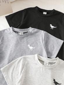 Streecool Kids 3件套男童夏季恐龙图案黑色、灰色、浅灰色简约短袖T恤和配套长裤套装，适合外出、休闲、运动和各种活动。 - 彩色 - 查看 7