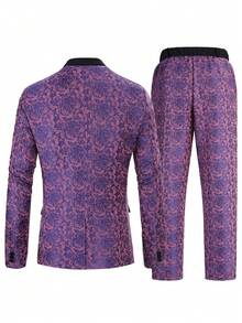 Manfinity AFTRDRK 男士紫色奢华派对西装套装，包括西装外套和长裤，采用时尚花卉图案面料，也是送给朋友、男友或丈夫的理想礼物。 - 紫色 - 查看 2