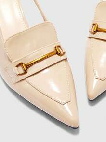 CUCCOO BIZCHIC Women's Fashionable Elegant Metal Decor Pointed Toe Pumps For Commuting - Beige - View 8