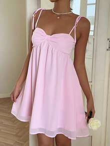 CovetEZ 女士优雅粉色吊带迷你连衣裙，夏季 - 粉色 - 查看 6