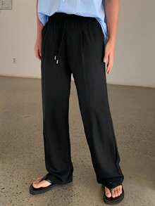 DAZY Men's Black Elastic Waist Straight Leg Suit Pants, Suitable For Commuting, Spring & Autumn - Black - View 5