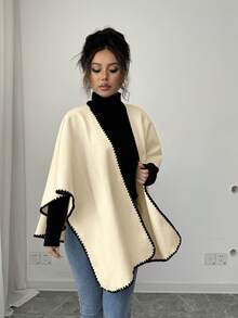 Islaluna 新款秋冬披肩式羊毛斗篷，百搭优雅，女士必备 - 杏色 - 查看 6