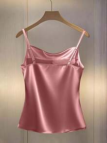 Franclia 性感修身深V领吊带背心，侧边褶皱装饰纽扣，时尚女装 - 粉色 - 查看 2