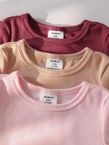 女婴纯色长袖和裤子睡衣套装 - 彩色 - 查看 5