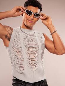 FeverCity Áo vest dệt kim màu trơn thời trang dành cho nam - Màu Xám nhạt - Xem 3