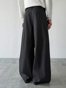 HUEFORM 男士时尚通勤条纹黑色阔腿裤 - 黑色 - 查看 2