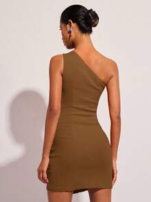 COSMINA Women's Solid Color Sleeveless Ruched Mini Dress, Brown Dress, Brown Wedding Guest Dress, Earth Tone Dress - Brown - View 2