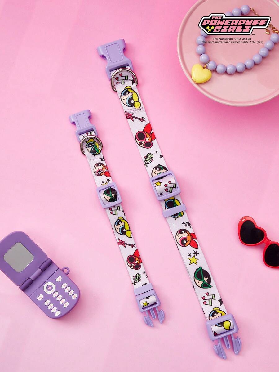 THE POWERPUFF GIRLS X PETSIN Cute Pet Cartoon Pattern Everyday Wear Collar - Mauve Purple - View 1