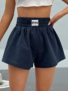 SHEIN EZwear Letter Patched Detail Wide Leg Shorts