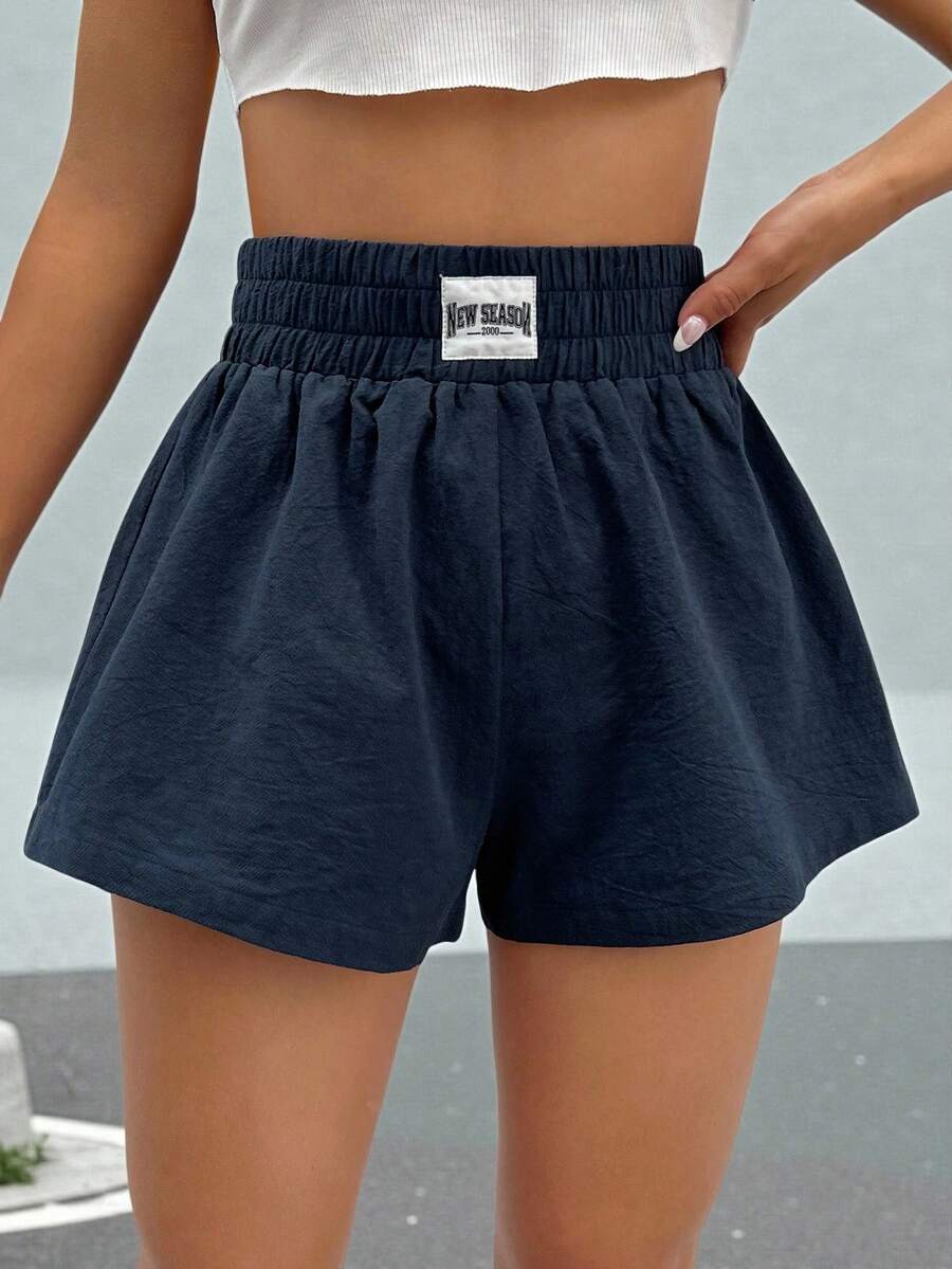 SHEIN EZwear Letter Patched Detail Wide Leg Shorts