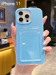 Funda de teléfono de 2 en 1 con ranura para tarjetas de color caramelo, compatible con iPhone 17 Pro/17 Pro Max/17 Air/17/16/15/14/13/12/11 Pro Max/16 Plus, funda suave transparente y a prueba de golpes minimalista. - cielo azul - Ver 21