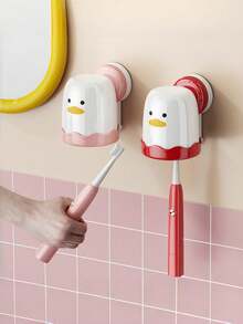 Zazumi 吸盘式牙刷架，奶油色，壁挂式，无需钻孔，浴室收纳架，轻松旋转锁定，强力吸附，滴水晾干，现代美观，节省空间，台面必备 - 彩色 - 查看 11