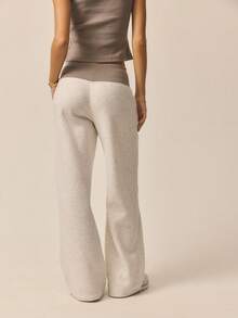 Aralina 女士低腰撞色罗纹宽腰带阔腿宽松运动裤，带口袋，灰色抓绒运动裤，舒适保暖日常休闲阔腿裤，可爱运动裤 - 灰色 - 查看 2