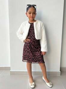Firerie Kids Firerie Kids Áo khoác lông giả tối giản dành cho bé gái tuổi teen, thích hợp cho các bữa tiệc và hoạt động ngoài trời, mùa thu/đông. - trắng - Xem 3