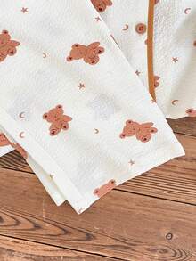 2件套女童小熊印花褶皱面料休闲舒适睡衣套装 - 杏色 - 查看 9