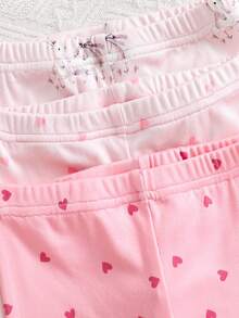 6pcs Girls Rabbit & Heart Pattern Knit Short Sleeve Snug Fit Pajama Set - Multicolor - View 6