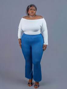 CurvyTilda Plus Size Women's Casual Off Shoulder Short White Long Sleeve T-Shirt Off The Shoulder Crop Top, Fall Top For Women, For Hourglass Body Shape