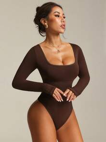 Easithlete 无缝高弹力瑜伽健身运动露背连体裤 - 棕色 - 查看 3