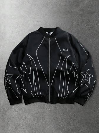 Men's Casual Street Style Contrast Color English Print Jacket