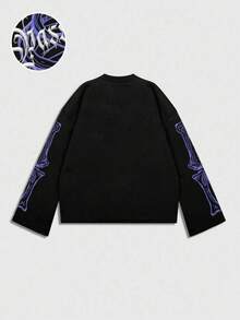 ROMWE MEN Maglietta casual da uomo con stampa di slogan e scheletro, vestibilità ampia, adatta per primavera e autunno - nero - Visualizzare 2