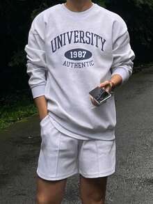 DAZY Men's Grey Thick Letter Print Pullover Pullover Sweatshirt Set, Spring/Autumn - Grey - View 4