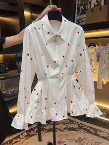 Franclia 女士时尚心形印花荷叶边下摆衬衫 - 彩色 - 查看 4