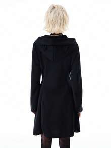 Bloopia Women's Woven Long Sleeve Black Hoodie Dress, Waist Cinched Slimming Design, Hooded With Devil Horn, Dark Ghost Girl Dress - Black - View 2