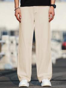 Manfinity Hypemode Jeans casual da uomo con tasche e bottoni, vestibilità ampia e gamba dritta, adatti per il pendolarismo - Albicocca - Visualizzare 3