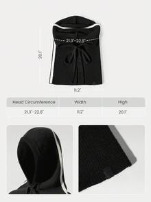 GLOWMODE Keep It Cozy 30% Wool Soft Warm Chill Ribbed Drawstrings Woven Balaclava Autumn Winter Daily Casual Wear - Black - View 7