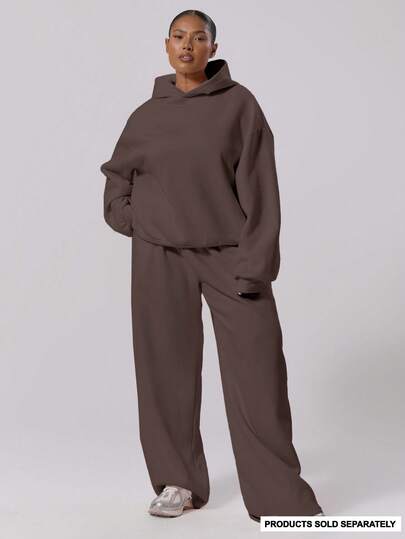 MUSERA Plusstorlek Raka ben Fleece Joggingbyxor Med Resår I Midjan , Vinter, , Söt, Vardag, Casual, Kaffe Klubb Curve Semester