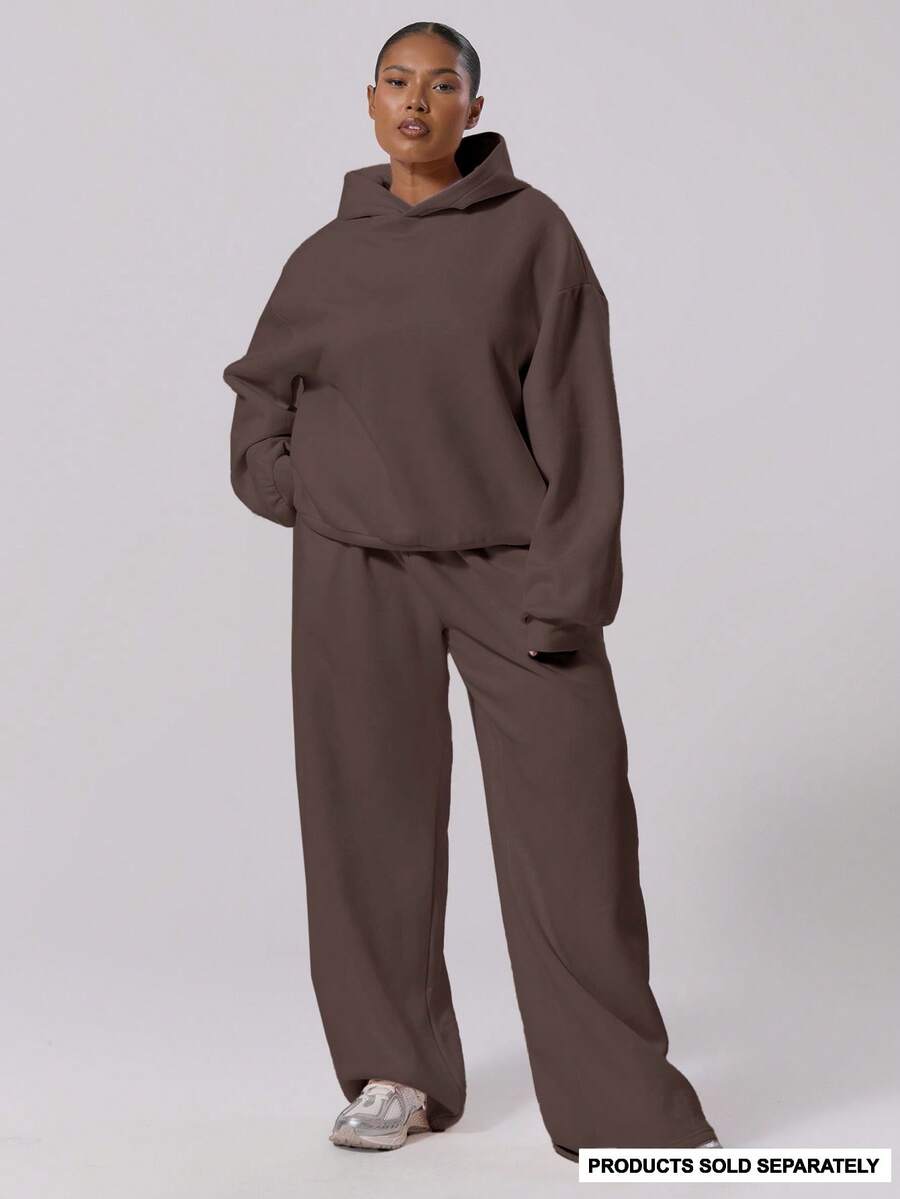 MUSERA 大码直筒抓绒弹力腰慢跑裤，冬季款，可爱日常休闲款，Coffee Club Curve Vacation - 棕色 - 查看 1