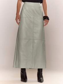 MUSERA Chân váy maxi dáng suông phối da giả, gợi cảm, thích hợp cho buổi tối đi chơi, phong cách đường phố dễ thương, thanh lịch, dự tiệc mùa hè. - Màu Xám nhạt - Xem 3