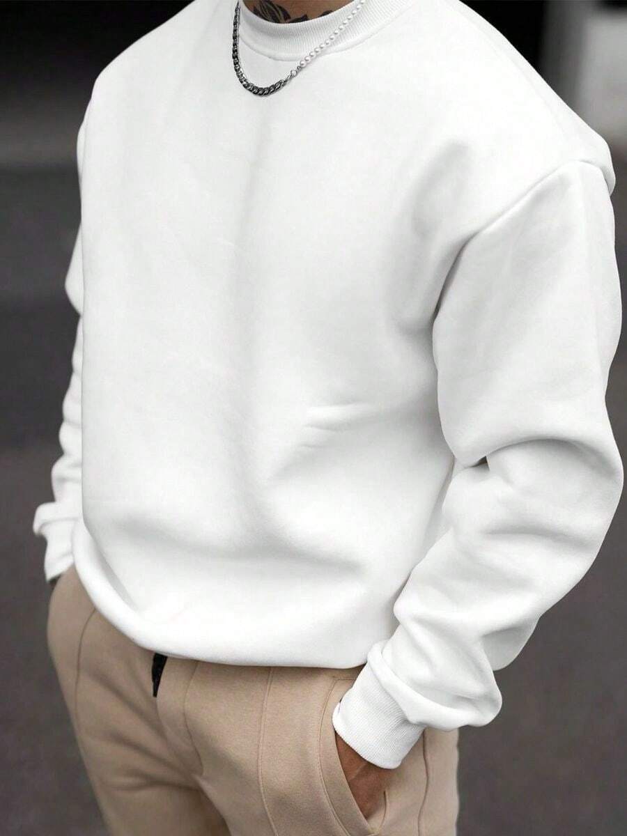 Sudadera Pullover para Hombre Color Sólido Acolchado Cálido Adecuado para llevar en Navidad - Blanco - Ver 1