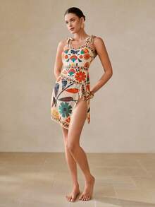 Swim Oasis 1pc Women All-Over Print Twist Front One-Piece Swimsuit And Mini Skirt Set - Multicolor - View 5