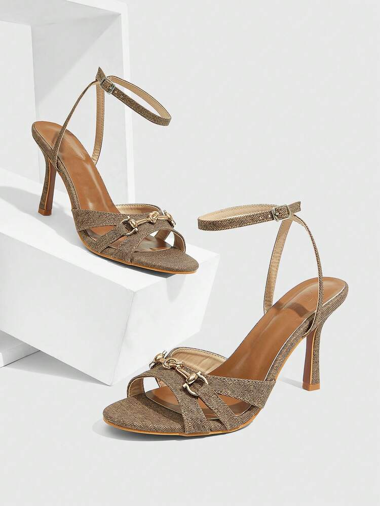CUCCOO SZL Women's Metal Decor Fashion Daily Wear Buckle Design High Heel Sandals For Christmas