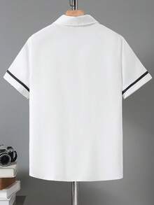 Vacaura Teenage Boys' Fashionable Printed Polo Collar Short Sleeve Casual Versatile Shirt - White - View 2