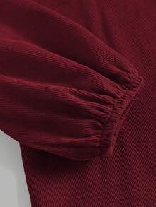 SHEIN 少女灯芯绒拼接蕾丝彼得潘领长袖连衣裙，修身休闲A字连衣裙，秋冬新品，适合年轻女孩日常穿着、上学、秋冬季，搭配白衬衫，返校季，学院风，圣诞节，女孩冬装，圣诞服装，派对服装，日常上学服装，生日服装，公主风服装，母女/姐妹亲子装。 - 酒紅色 - 查看 4