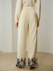 ZEYLAH Women's Autumn Hollow Out Embroidery Wide Leg Pants, Versatile - White - View 3