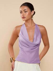 COSMINA Women's Lavender Plunging Neckline Sexy Backless Fashion Halter Camisole, Backless Tops,For Summer Parties And Vacations,Valentine's Day,Vacation Outfits Women,Tank Top - Purple - View 2