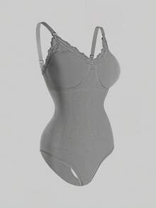 SHAPORA 1pc Women's 2025 Bestselling Seamless Minimalist Solid Color Fashionable Comfortable High Cost-Effective High Quality Plus Size Jumpsuit - Grey - View 1