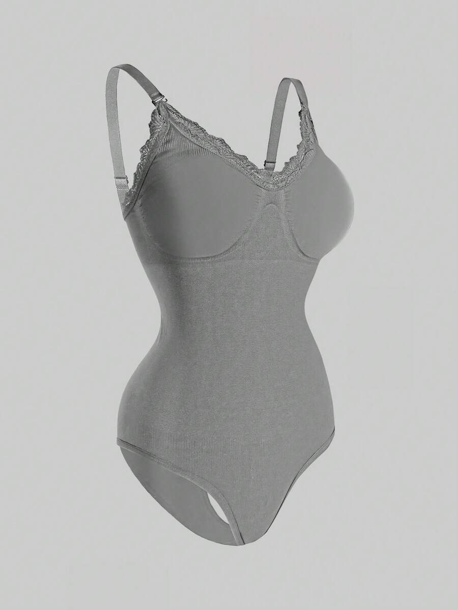 SHAPORA 1pc Women's 2025 Bestselling Seamless Minimalist Solid Color Fashionable Comfortable High Cost-Effective High Quality Plus Size Jumpsuit - Grey - View 1