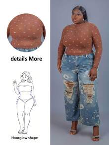 CurvyTilda Plus Size Women's Fall & Winter,Spring&Summer Elegant Gorgeous Glamorous Sexy Basic Handmade Rhinestone Decoration With Mesh Fabric See-Through Tights Top Sheer Rhinestone Top See Through Top Brown Rhinestone Top Bling Top,Fall/Winter,Banquet,Feast,Dinner Party,Prom,Ball,Urban,Sexy ,Elegant,Formal Event,Modest,Chic,Holiday,Date Night,Gathering,Birthday,Bachelorette Party Outfit ,Cocktail,Old Money, For Hourglass Body Shape - Brown - View 2
