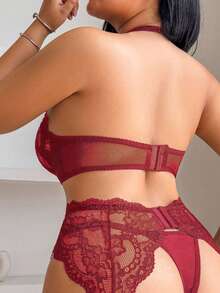 SHEIN Bộ 5 món đồ lót ren cỡ lớn, thích hợp cho Ngày Valentine. - Màu Đỏ Sâu - Xem 2