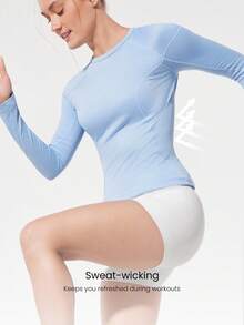 GLOWMODE Ready Set Win 舒适保暖反光标志及臀针织长袖上衣带拇指孔跑步慢跑徒步健身训练日常运动服 - 淺藍色 - 查看 4