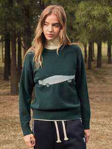 SHEIN In My Nature 常规版型长袖针织套头衫 - 綠色 - 查看 7