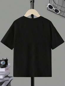 Camisetas impresas para niños de 4 a 16 años para niños y niñas A Boys'  Short-Sleeve ,A Boys' Short-Sleeve , featuring a vibrant neon game controller graphic (colorful drip-print on black fabric), super soft skin-friendly material with lightweight breathable function, trendy playful style, comfy for all-day wear-ideal for game nights, weekend hangouts, casual outings, or adding a cool, eye-catching touch to kids' daily outfits - Negro - Ver 2