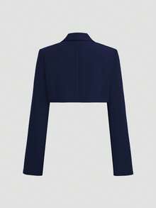 Sweetra 复古英伦风筒裙褶裥连衣裙搭配休闲西装外套，显瘦，适合初秋穿着 - 藏蓝色 - 查看 4