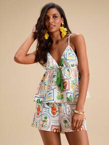 Travachic Áo hai dây in họa tiết nhiệt đới, thích hợp cho kỳ nghỉ hè, đi biển, từ xuân sang hè, ngày Valentine, trang phục lễ hội, thanh lịch cho tiệc tùng, đi biển, dự đám cưới, kỳ nghỉ hè, in hoa, áo kiểu thường ngày. - Nhiều màu - Xem 5